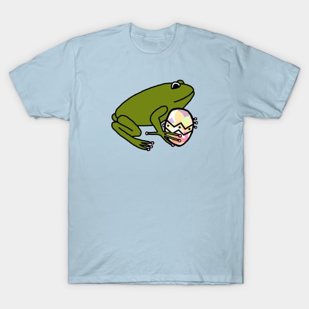 Green Frog Holding Easter Egg T-Shirt by ellenhenryart